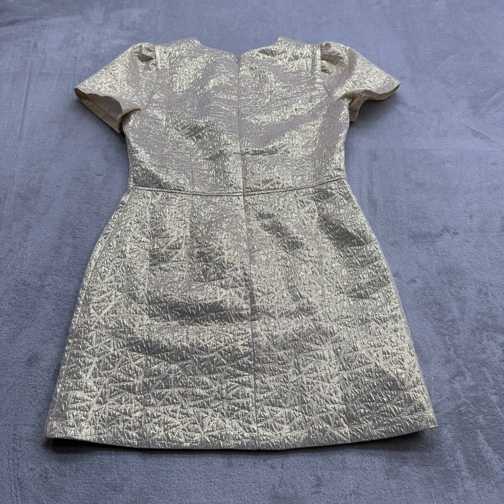 LOFT Dress Womens 6 Gold Metallic Jacquard Short Sleeve Puff Shift Cocktail Glam